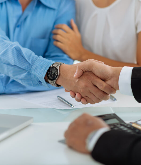 Close-up image of real estate agent and his client shaking hands
